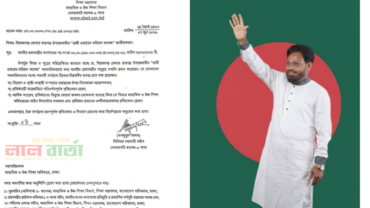 চান্দাইকোনা হাজী ওয়াহেদ মরিয়ম কলেজ সরকারি করনের জন্য  প্রধানমন্ত্রী সম্মতি প্রদান করেছেন 
