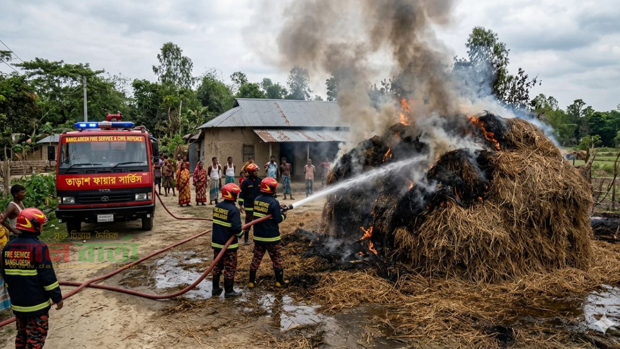 তাড়াশে খরের পালায় আগুন, নিয়ন্ত্রণে ফায়ার সার্ভিস
