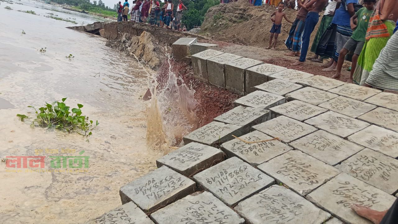 সাঘাটায়  যমুনার তীর ভাঙন রক্ষার স্লোপিং ব্লকে ধস: আতঙ্কে শত শত পরিবার 