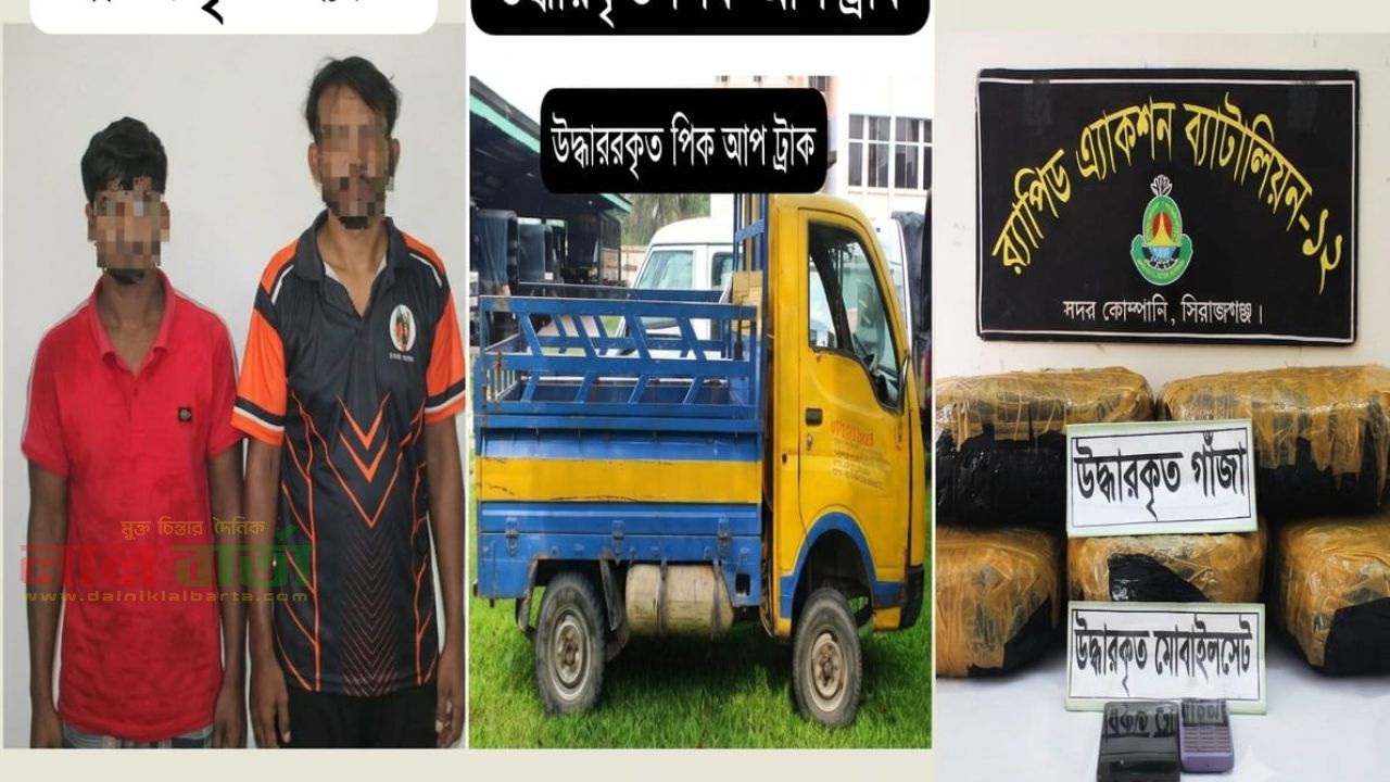 তাড়াশে ১০ কেজি গাঁজাসহ পিকআপ জব্দ, আটক ২