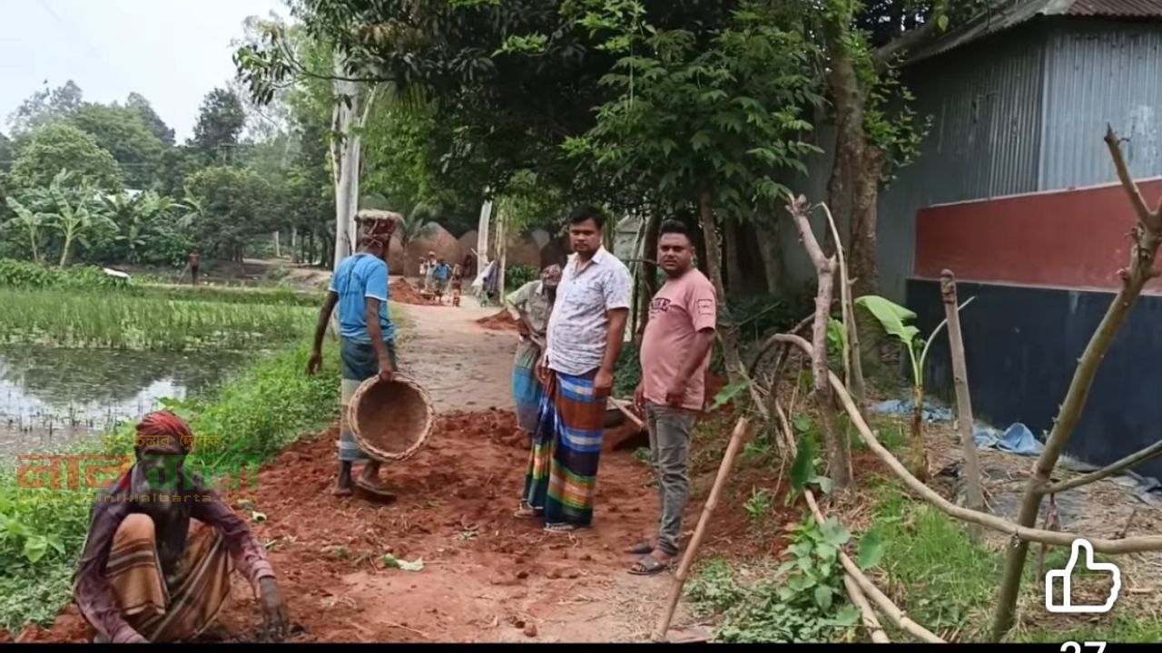 নিজ অর্থায়নে রাস্তা মেরামতে নেমেছেন বিএনপি নেতা দুলাল হোসেন খান