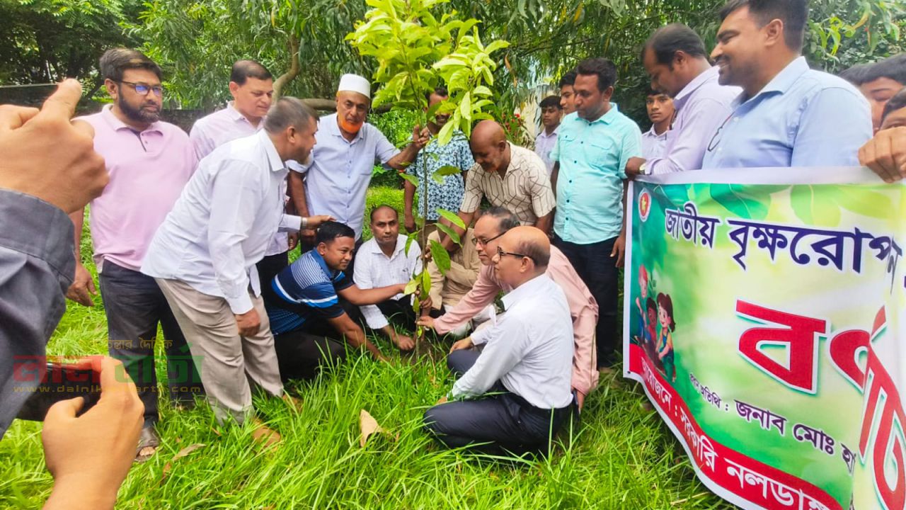 কালীগঞ্জে সরকারি নলডাঙ্গা ভূষণ পাইলট মাধ্যমিক বিদ্যালয়ে জাতীয় বৃক্ষরোপণ কর্মসূচির উদ্বোধন