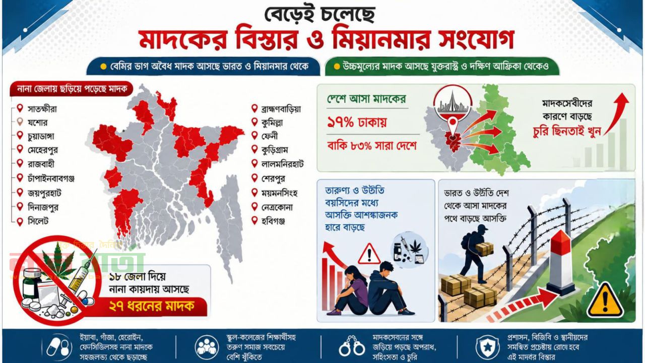 ১০৫ সীমান্ত পয়েন্ট দিয়ে দেশে ঢুকছে   ২৭ ধরনের মাদক